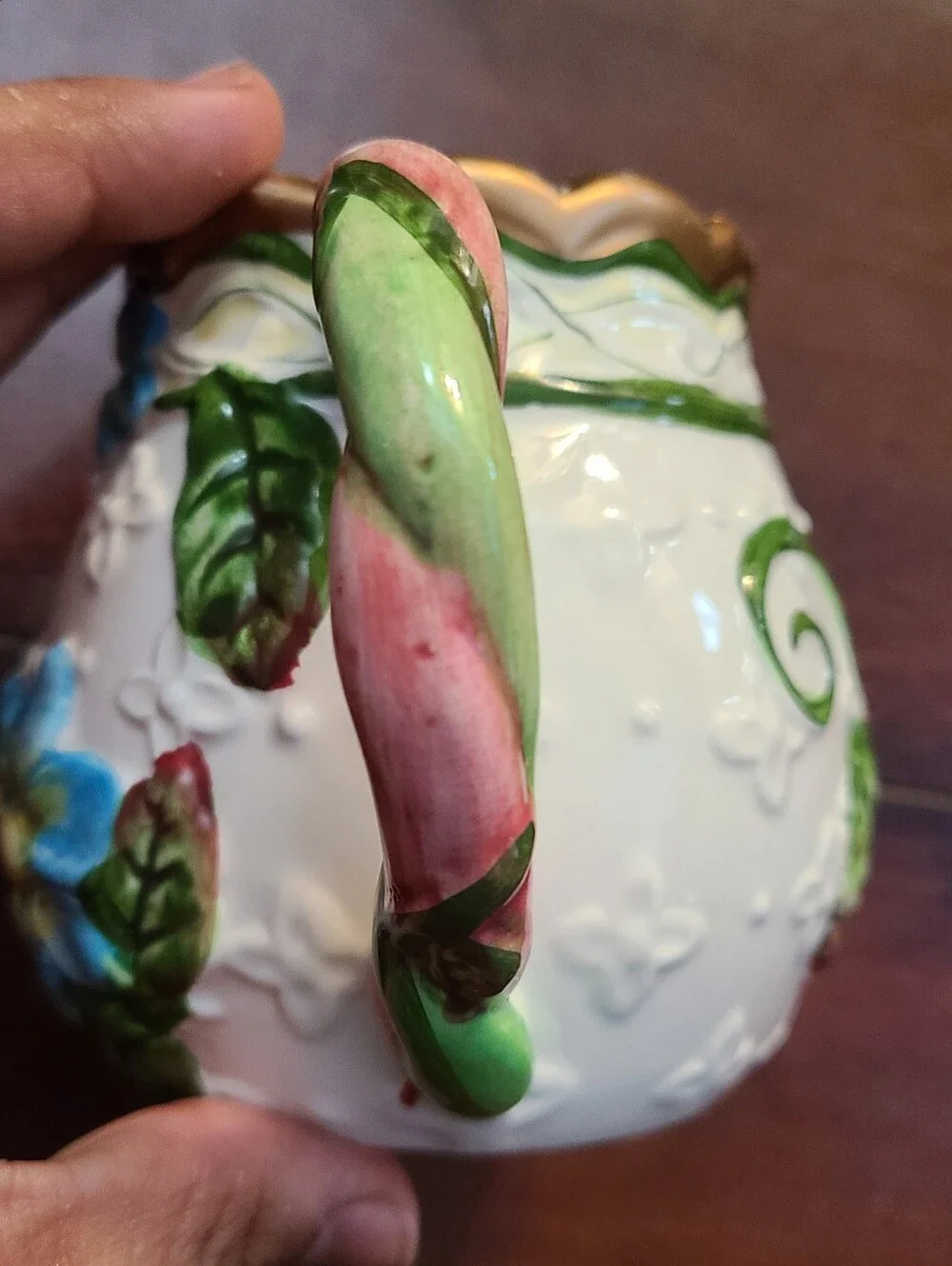 Vintage WMG Ceramic Floral Creamer Pitcher Spring Time Garden Raised Relief